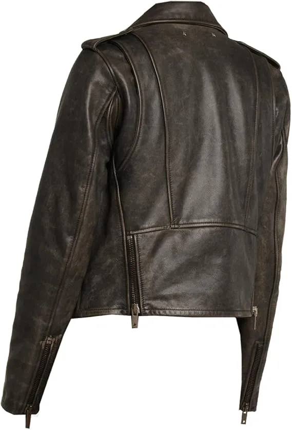 Women's Edgy Distressed Black Vintage Leather Jacket WD06