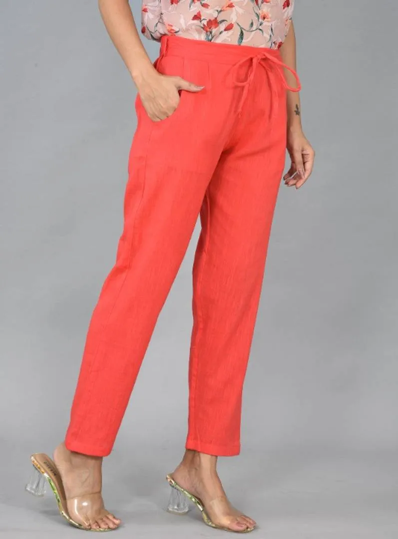 Womens Solid Cotton Slub Knot TRouser with pockets